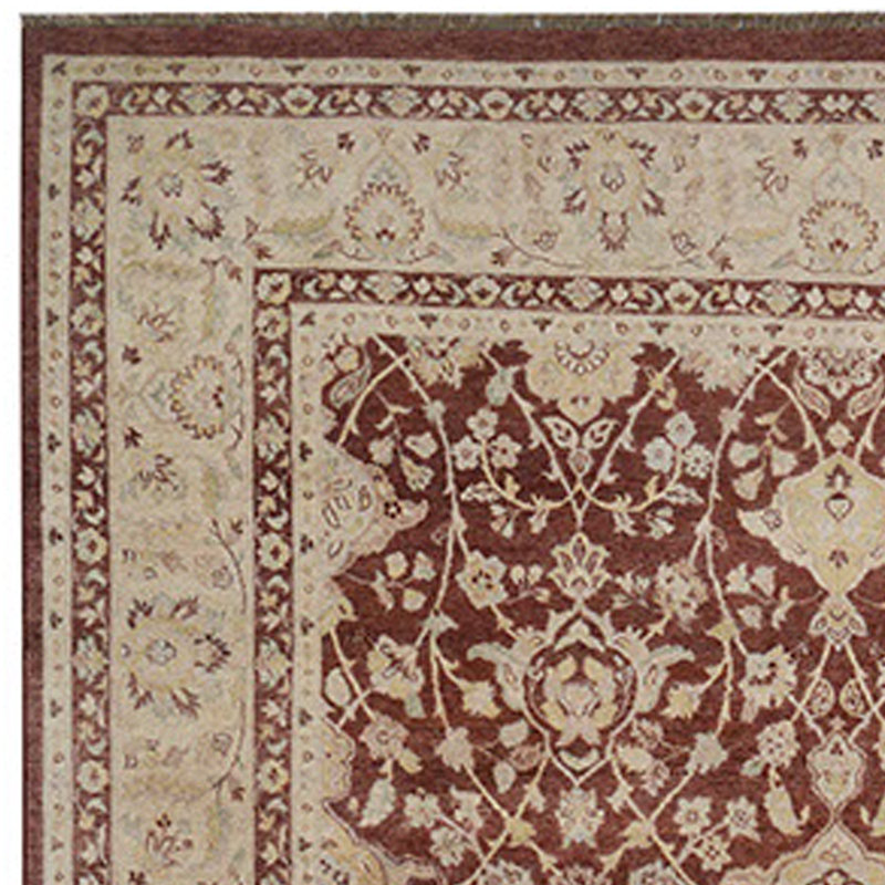 Tapis unique en laine noué à la main brun / rouge de 9 pi x 12 pi Lueseal