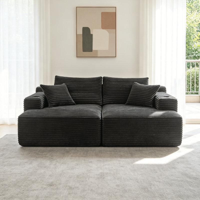 Compression Sectionals Double Chaise Plush Fabric Modern Living Room