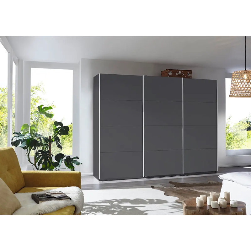Caracas 3 Door Manufactured Wood Wardrobe, Classic, 210cm H x 271cm W x 62cm D, Grey Metallic