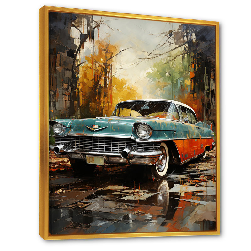 Une voiture rétro - impression sur toile rétro, H 40 po x l 30 po x P 1,5 po, Cadre flottant doré