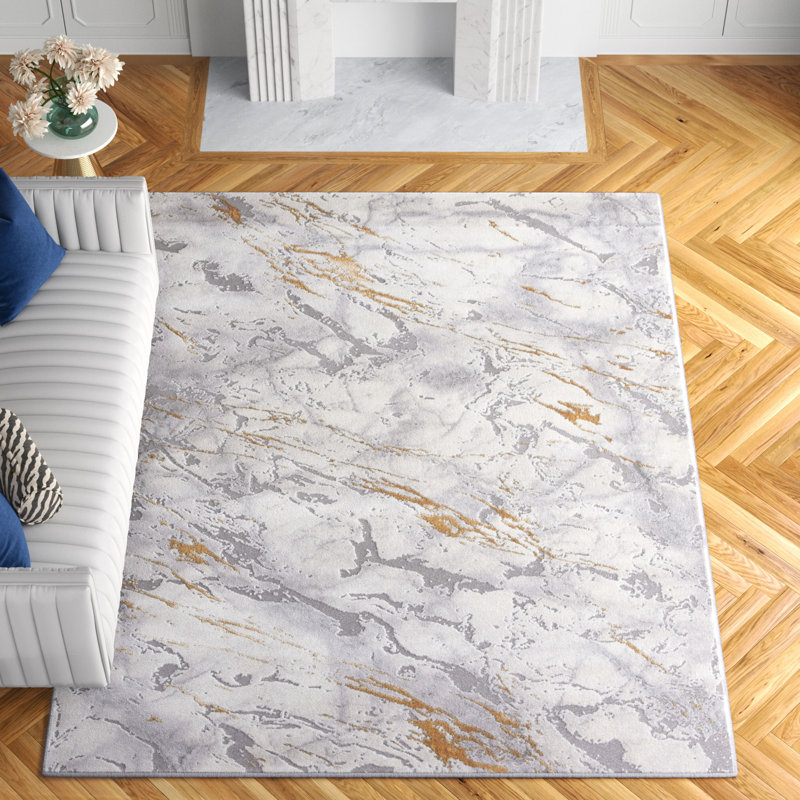 Linley Abstract Gray/Gold Area Rug, Rectangle 8' x 10'