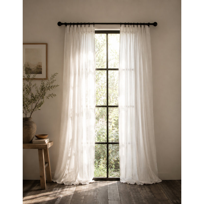 Panneau de rideau simple semi-diaphane avec passe-tringle Agamdeep, 54 po x 96 po, Blanc