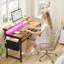Petit bureau d'ordinateur avec 2 tiroirs et lumières DEL, bureaux à domicile avec poche latérale et support pour écran-171859990-172410967