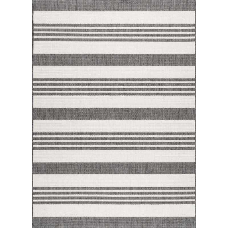 Altavista Striped Beige Indoor/Outdoor Rug, Rectangle 4' x 6'