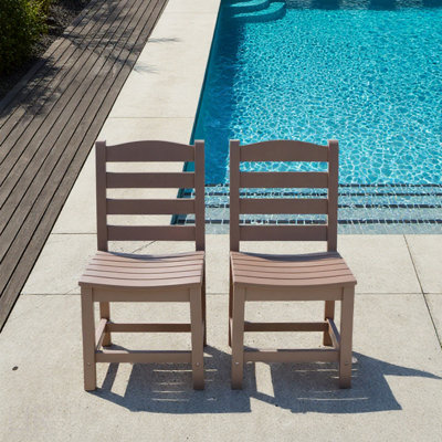 Chaises d'extérieur sans accoudoirs couleur bois - matériau HDPE, ensemble de 2