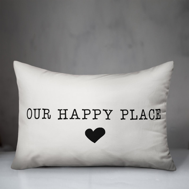  Our Happy Place Outdoor Rectangular Pillow Cover & Insert, White/Black