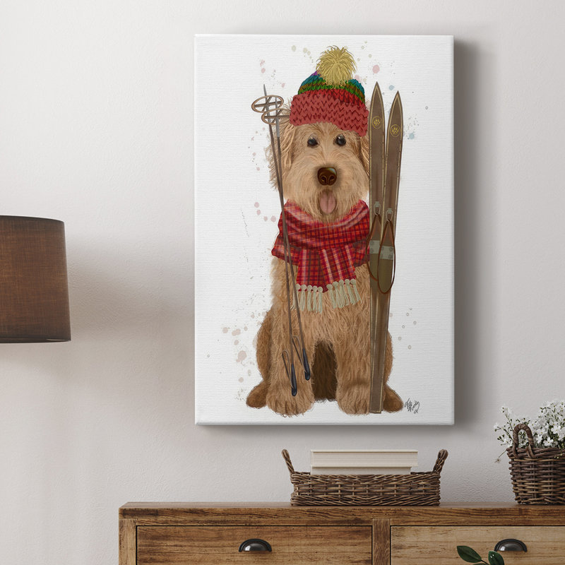 Goldendoodle, chien de ski - galerie sur mesure, H 27 po x l 18 po