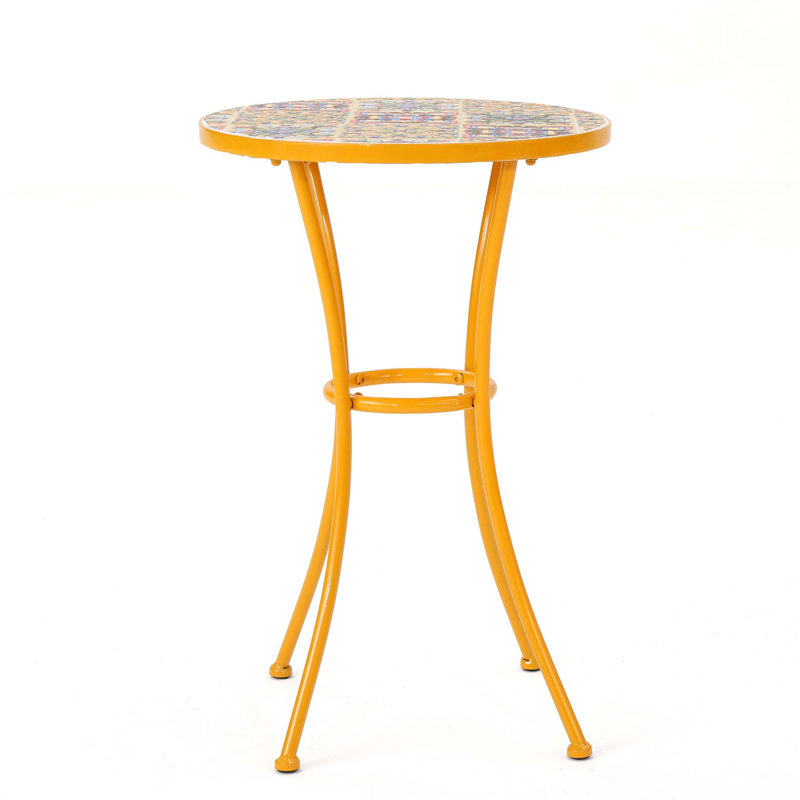 Table d'appoint d'extérieur avec plateau en mosaïque et pieds en métal