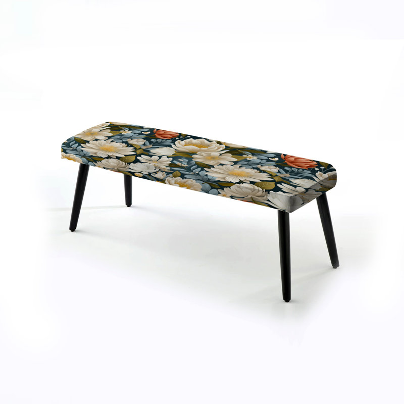 Enchanted Gardens Botanical Pattern - Floral Upholstered Black Bench