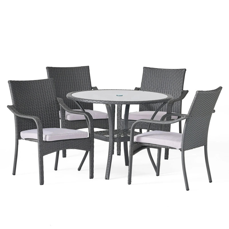 Ensemble de salle à manger d'extérieur en rotin avec 4 chaises