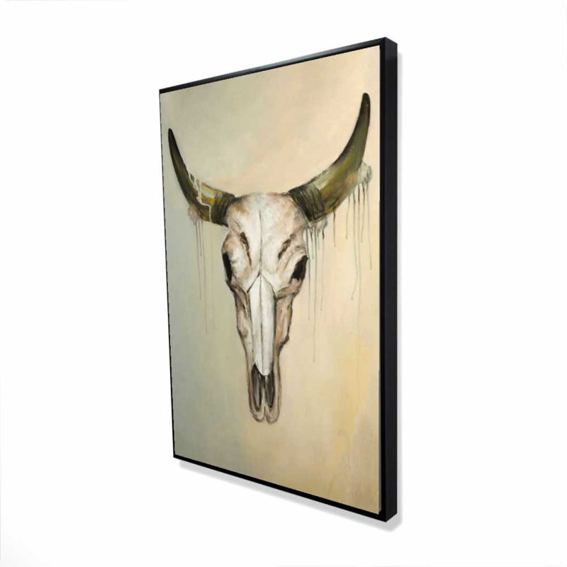 «Color Fading Bull Skull» - Brun, toile de fond encadrée