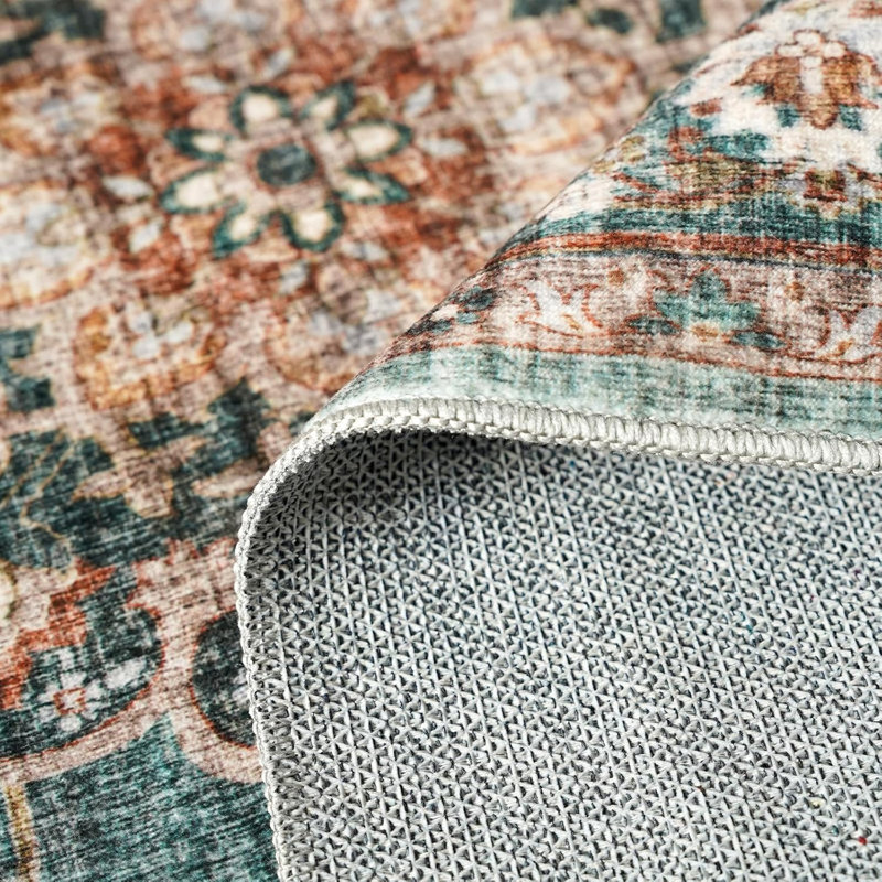 Washable Oriental Area Rug - Rugs for Living Room Soft Carpet for Bedroom Waterproof Floral Distressed Indoor Stain Resistant Non-Shedding Floor Carpets (Green)
