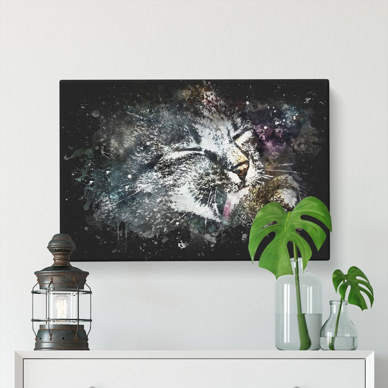 Cat Licking Its Paw - Wrapped Canvas, 40cm H x 60cm W x 3cm D