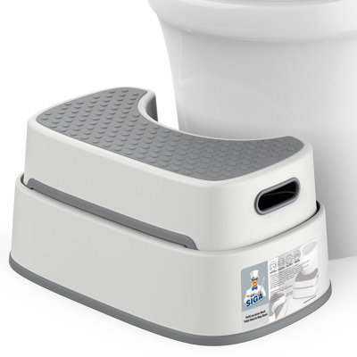 Toilet Stool Squat Adult Bathroom Foot Stool, Off-White & Dark Gray Heavy Duty Anti-Slip Bathroom Step for Improved Posture