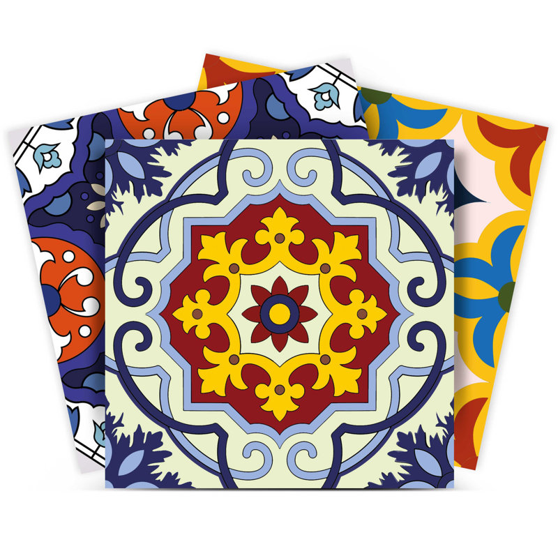 Carreaux amovibles en mosaïque bleue et jaune 12 po x 12 po