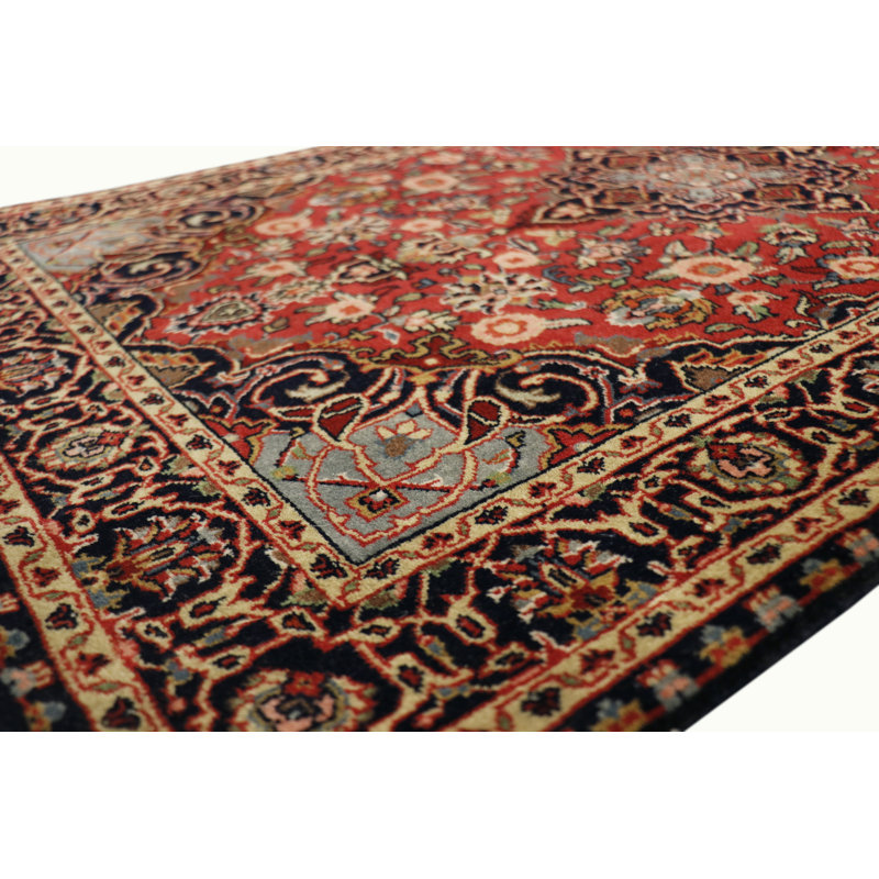 Azerbaijan Hand Knotted Wool Floral Area Rug in Rust/Navy, Rectangle 5' x 7'