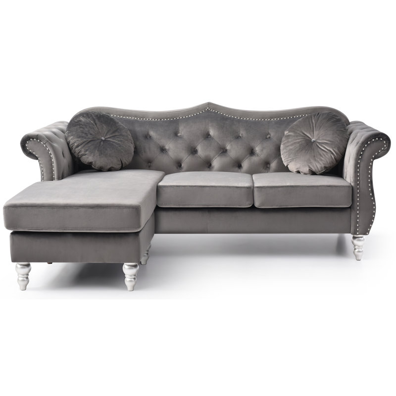 2 - Piece Upholstered Sectional, Gray Velvet