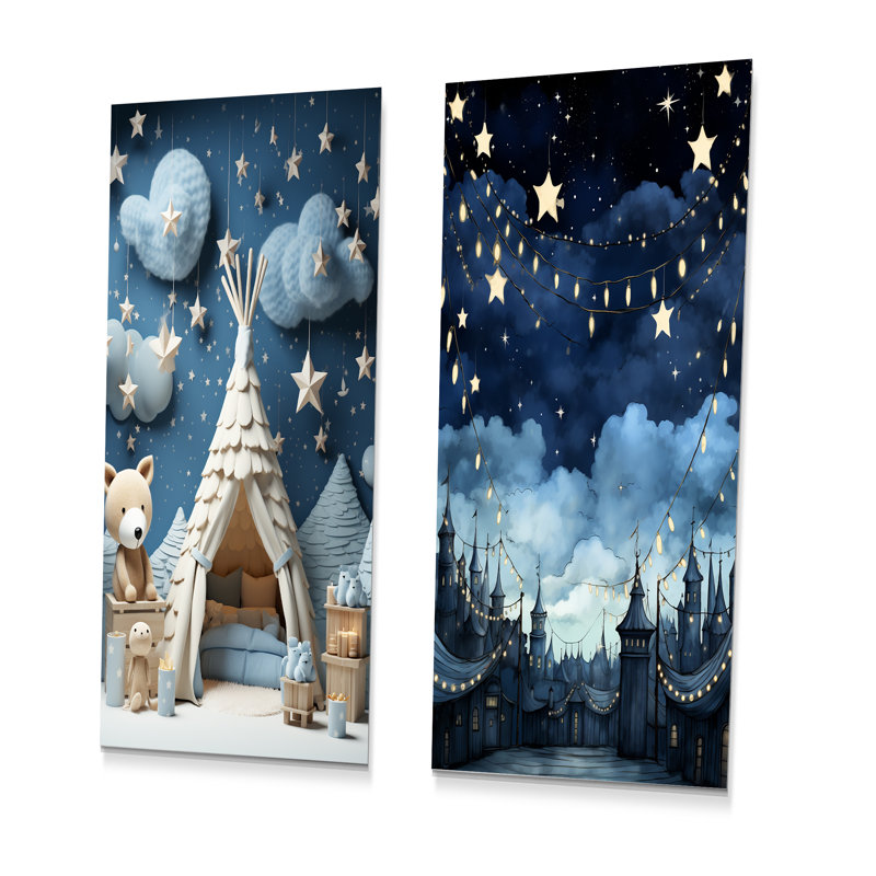«Child Nursery Starry Night I», ensemble d'art mural en métal pour chambre de bébé, H 28 po x l 24 po