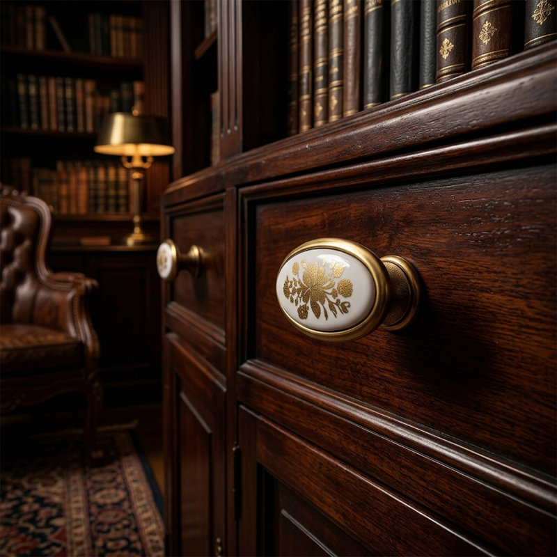 Cabinet And Drawer Pulls, Porcelain Ceramic Handles, Knobs, Gold And White