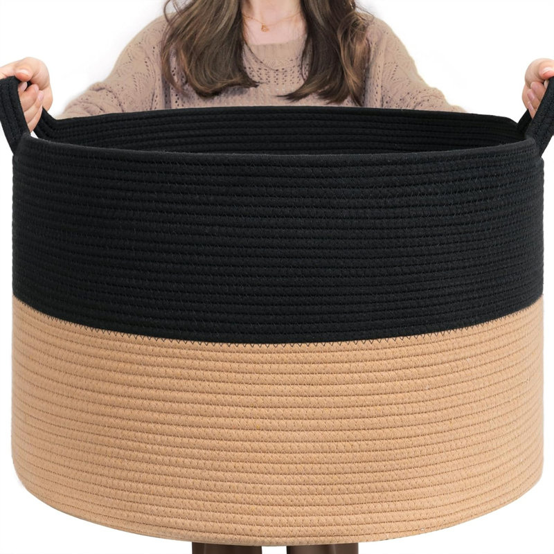 Xxxlarge Blanket Basket 21.7" X 21.7" X 13.8" Woven Storage Baskets Soft Cotton Rope Toy Baskets Storage Kids Decorative Laundry Basket For Home, Perfect For Living Room,