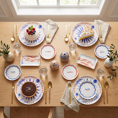 Solana Mediterranean Blue & Red Porcelain Dinnerware Set (12-Piece Service for 4)