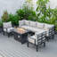 Ensemble modulaire d'extérieur 7 pièces Chelsea - Ensemble de conversation modulaire avec coussins, structure en aluminium et table basse en verre trempé-1040239828