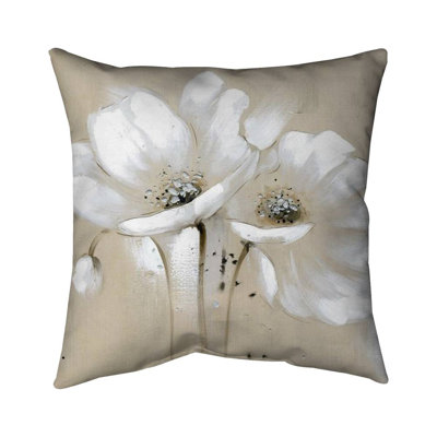White abstract wild flowers - 16"x16" Throw pillow - Poly twill - Print on demand