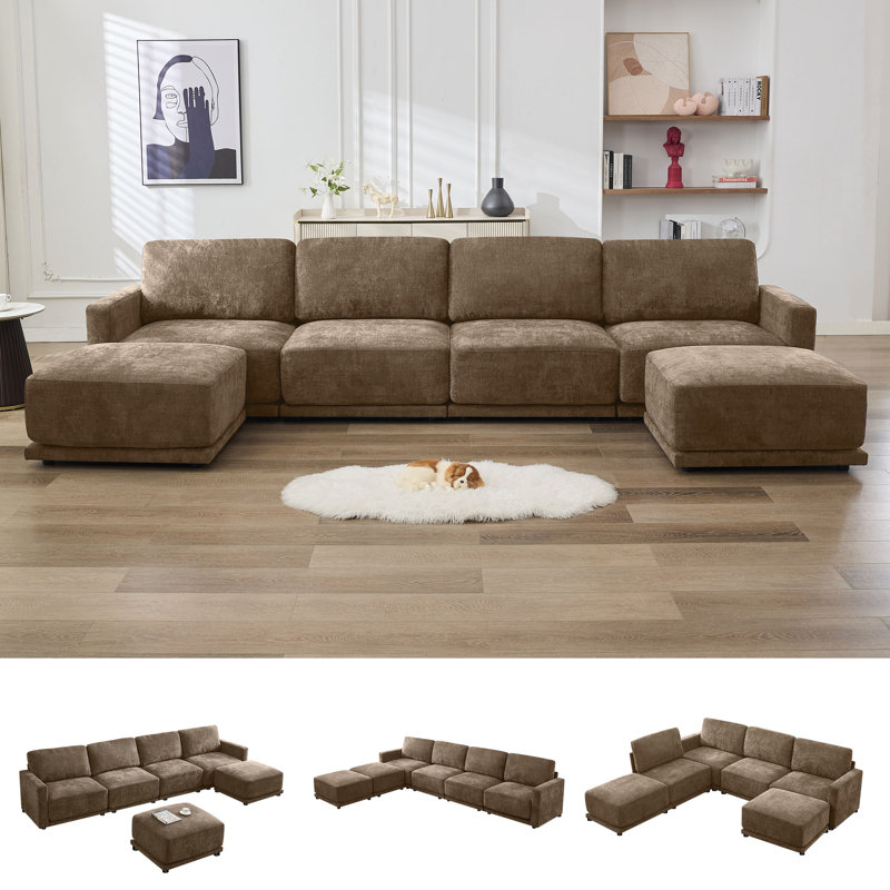 4 - Piece Upholstered Sectional, Brown Chenille