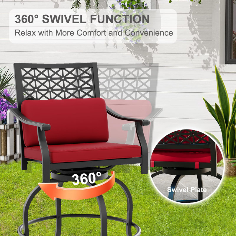 Tabourets de bar extérieurs pivotants hauts, chaises de patio à hauteur de bar avec coussin de siège beige, 2