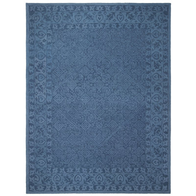 Tapis bleu marine en laine / coton touffeté à la main Pimentel