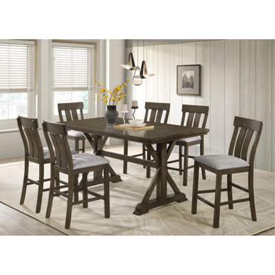 5pc Counter Height Dining In Contemporary Style, Rectangular Table With Trestle Base And Upholstered Bench For Room Centerpiece Seating Entertaining
