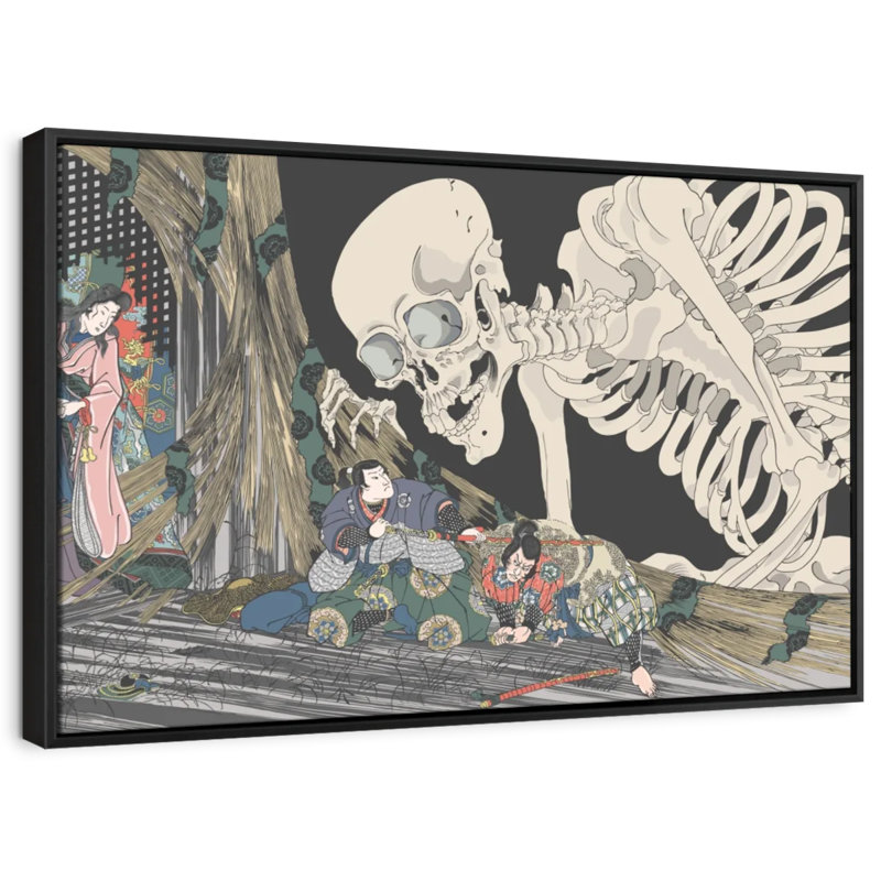Impression sur toile de squelette japonais, H 9 po x l 13 po