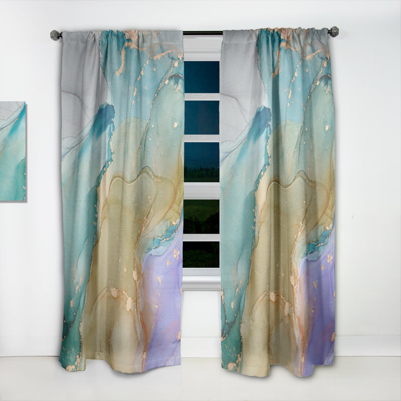 Green And Blue Tender Liquid Art III - Modern Curtain Panels, 52" W x 95" L