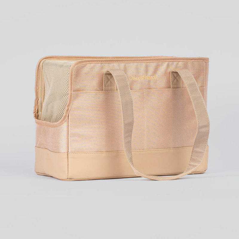 Taupe Soft-Sided Pet Carrier Tote with Faux Leather Handles