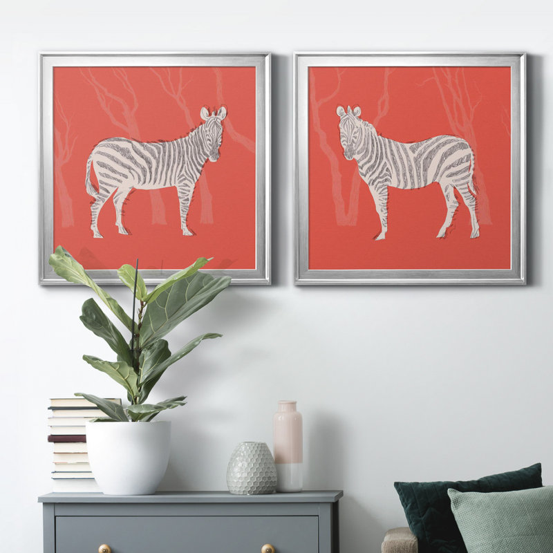 Plains Zebra I - ensemble de 2 reproductions d'art sur toile, Argent argent, H 17,5 po x l 35 po