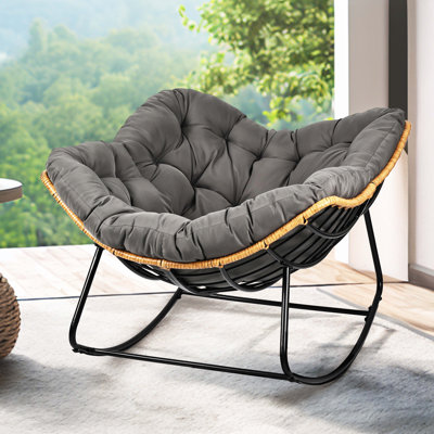 Upholstered Rocking Accent Chair, Oversize Papasan Chair with Thick Cushion by Bay Isle Home