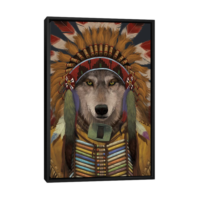 Wolf Spirit Chief by Vincent Hie - Print on Canvas, 66.04 cm H x 45.72 cm W, Black Framed