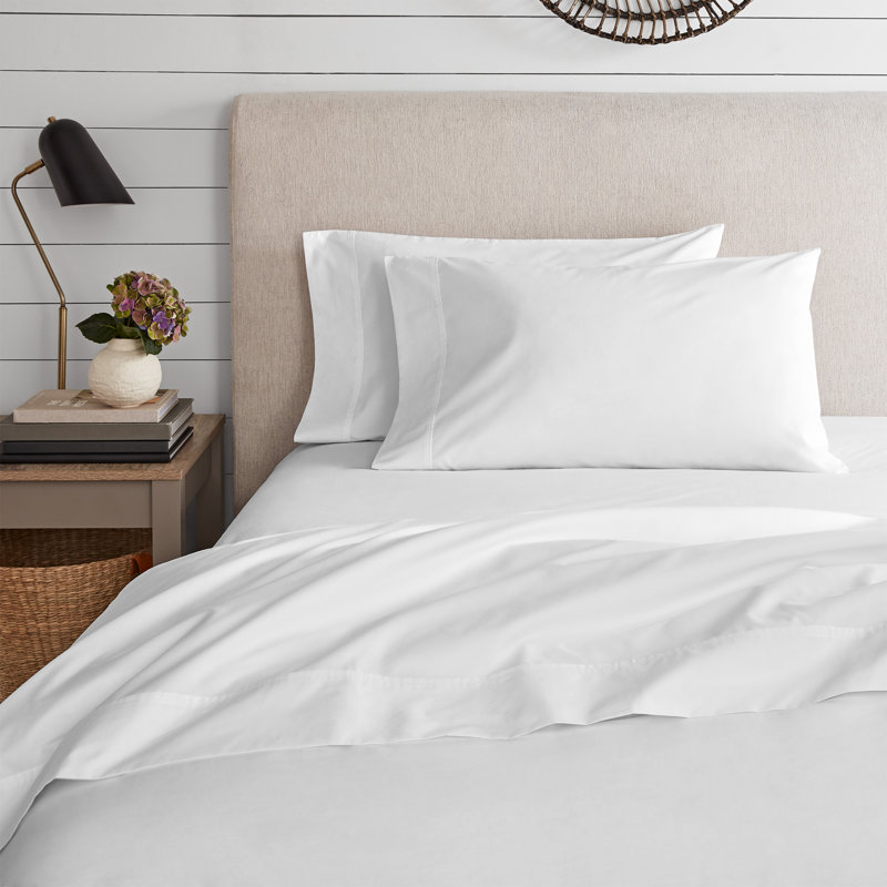 Cotton Blend Jersey Knit Sheet Set, White, Queen Sheet Set + Fitted Sheet + Pillowcase
