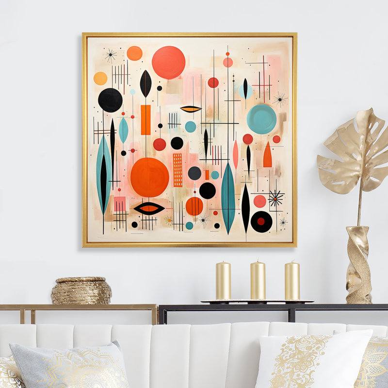 Rose et bleu Mid Century Whimsical Wonders IV - impression, H 36 po x l 36 po x P 1,5 po, Cadre flottant doré