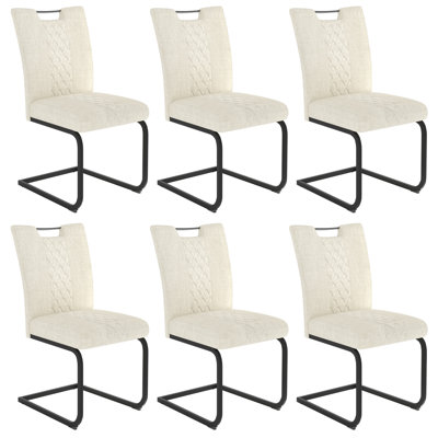 Upholstered Fabric Cantilever Chair in Beige