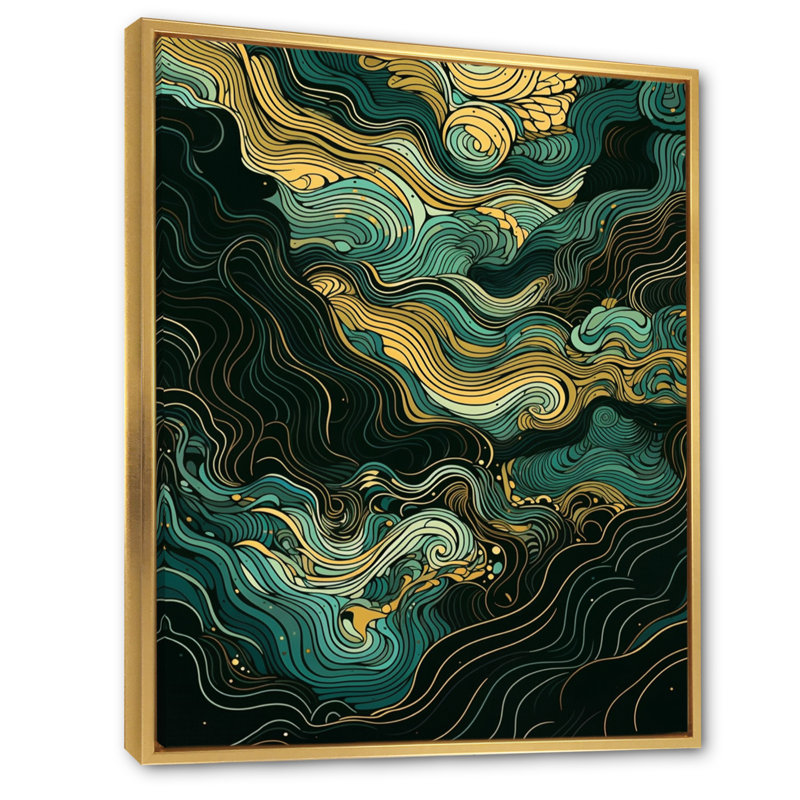 Green Linear Symphony III, reproduction d'art sur toile, H 32 po x l 16 po x P 1 po, Cadre flottant doré