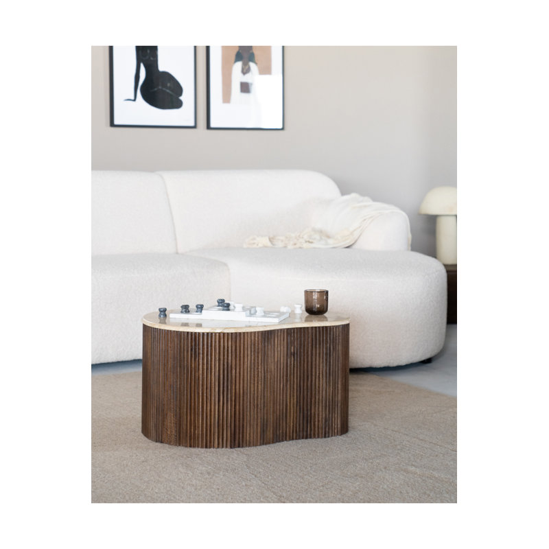Mari Stone Coffee Table, 15" H x 28" L x 19" W