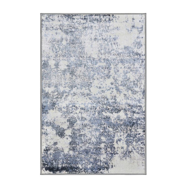Tapis abstrait blanc / bleu, Rectangle 7 pi x 9 pi