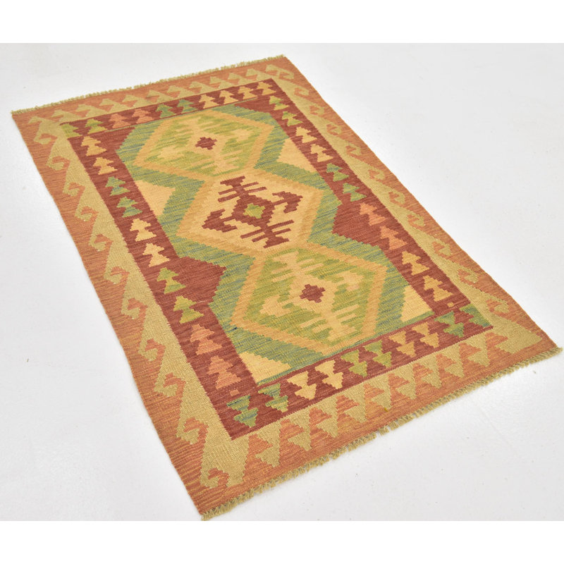Tapis de zone en laine rouge/bleu 2 pi 10 po x 4 pi 3 po one-of-kind à la main-noué la new age Elland