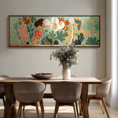 Extra Large Colorful Folk Art Floral Framed Canvas Print Wall Art