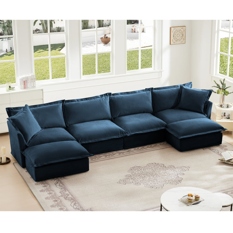 Canapé modulaire en U à housse Allendale, Chenille bleu,  H 34,6 po x l 120 po x P 55 po