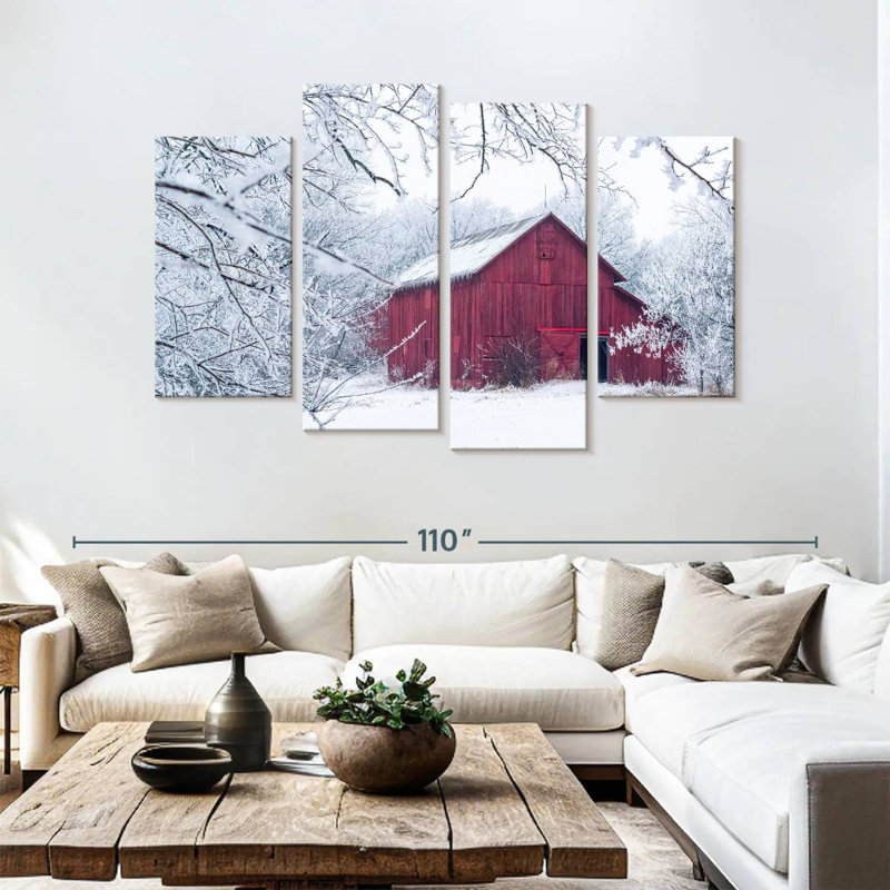 Lilie Winter Season Red Barn, 54" H x 84" W