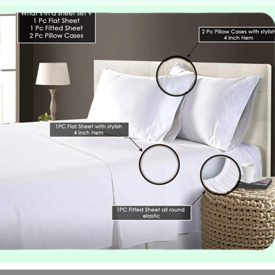Luxury White Cotton Sateen Queen Sheet Set - Breathable Long Staple Bedding with Deep Pockets - Soft & Cozy 100% Cotton Sheets for Queen Bed - Fits up to 15 Inch Mattress - Queen Size White Cotton Sh