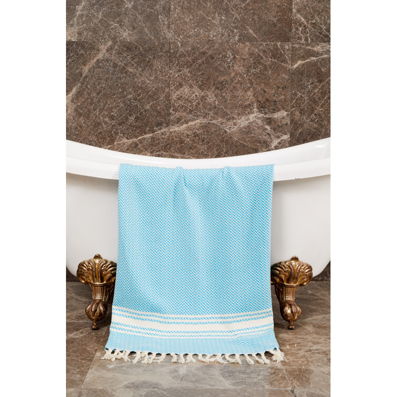 Serviette de plage 100% coton Popel, Bleu / blanc
