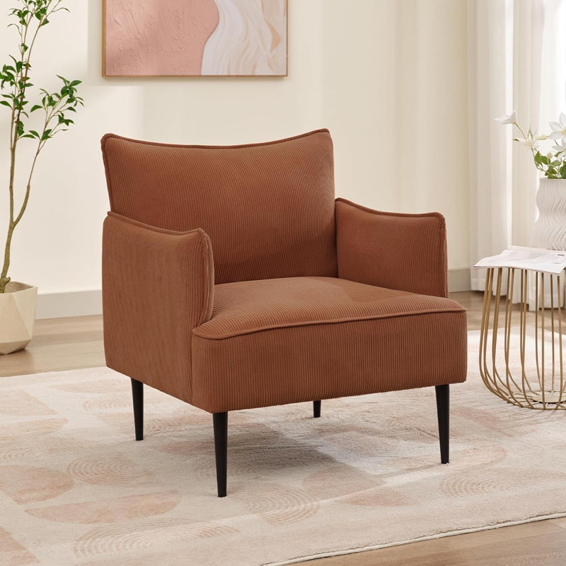 Fauteuil d'appoint en velours côtelé de 28,74 po de largeur, Velours côtelé orange